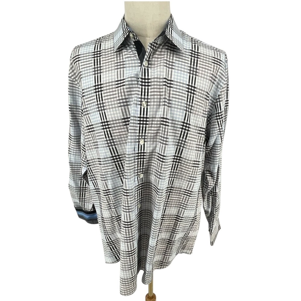 Murano Liquid Luxury Mens Plaid‎ Long Sleeve Button Down Dress Shirt XL